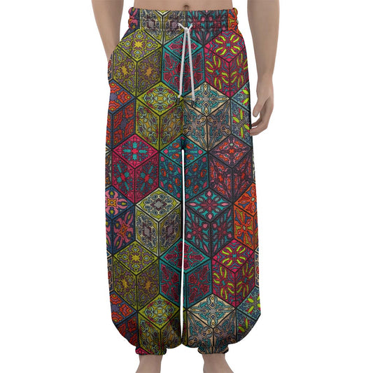 Bohemian Indian Box Pattern Print Lantern Pants
