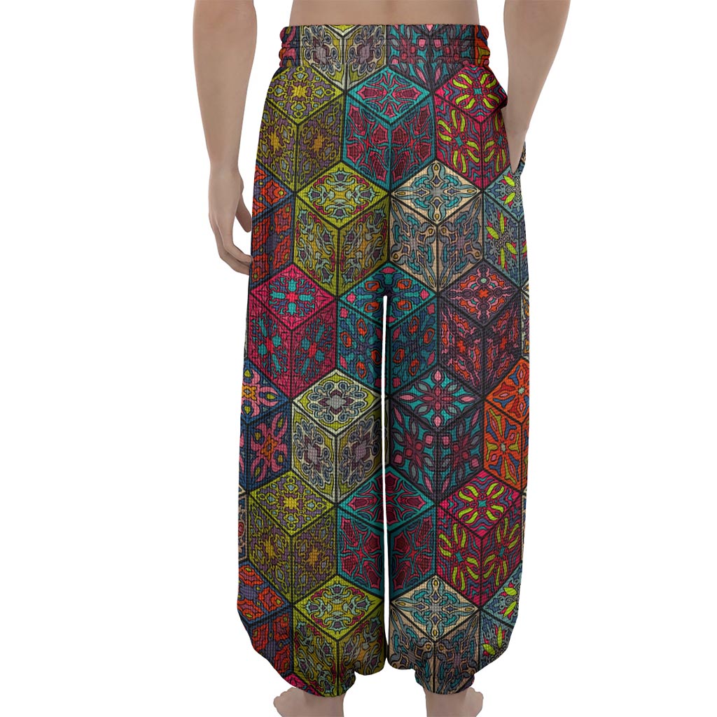 Bohemian Indian Box Pattern Print Lantern Pants