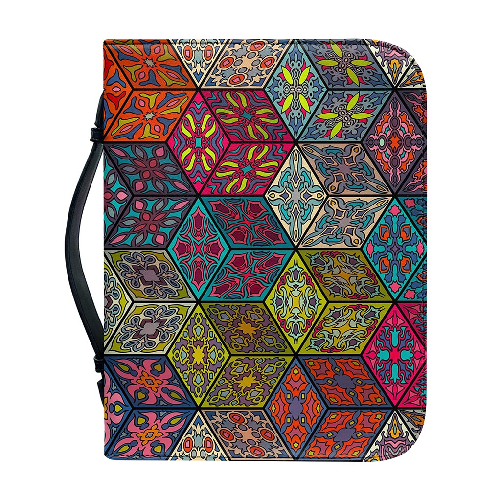 Bohemian Indian Box Pattern Print Leather Bible Cover