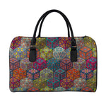 Bohemian Indian Box Pattern Print Leather Duffle Bag