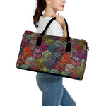 Bohemian Indian Box Pattern Print Leather Duffle Bag