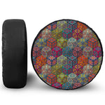 Bohemian Indian Box Pattern Print Leather Spare Tire Cover