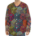 Bohemian Indian Box Pattern Print Long Sleeve Baseball Jersey