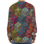 Bohemian Indian Box Pattern Print Long Sleeve Baseball Jersey