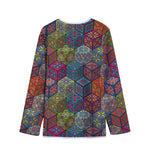 Bohemian Indian Box Pattern Print Long Sleeve Short Coat