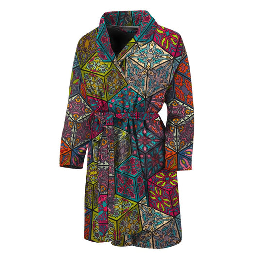 Bohemian Indian Box Pattern Print Men's Bathrobe