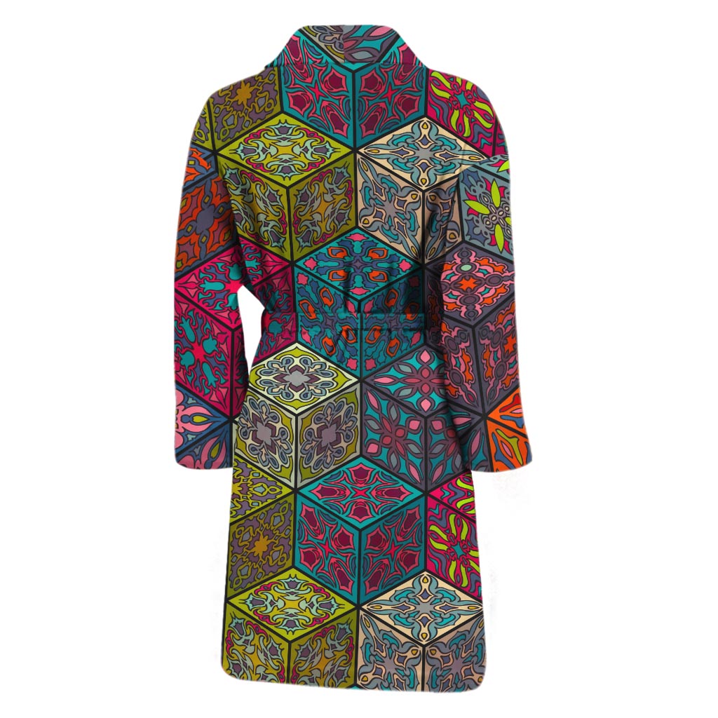 Bohemian Indian Box Pattern Print Men's Bathrobe