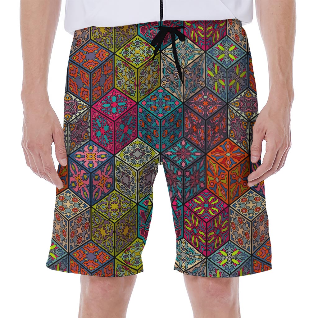 Bohemian Indian Box Pattern Print Men's Beach Shorts