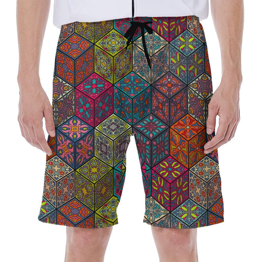 Bohemian Indian Box Pattern Print Men's Beach Shorts