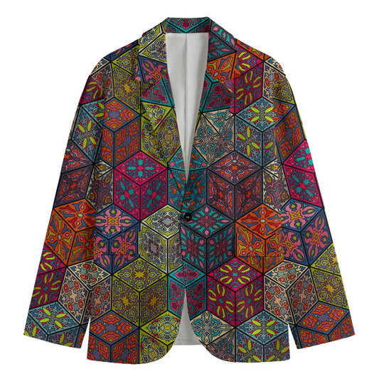 Bohemian Indian Box Pattern Print Men's Blazer