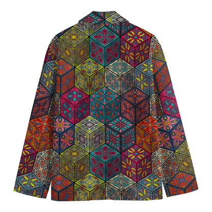 Bohemian Indian Box Pattern Print Men's Blazer