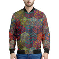 Bohemian Indian Box Pattern Print Men's Bomber Jacket