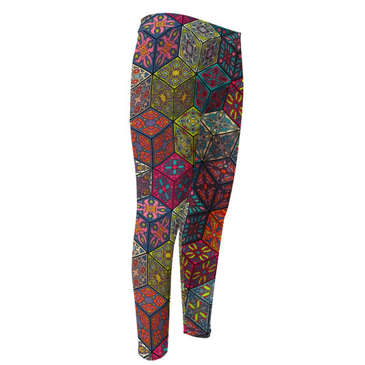 Bohemian Indian Box Pattern Print Men's Compression Pants