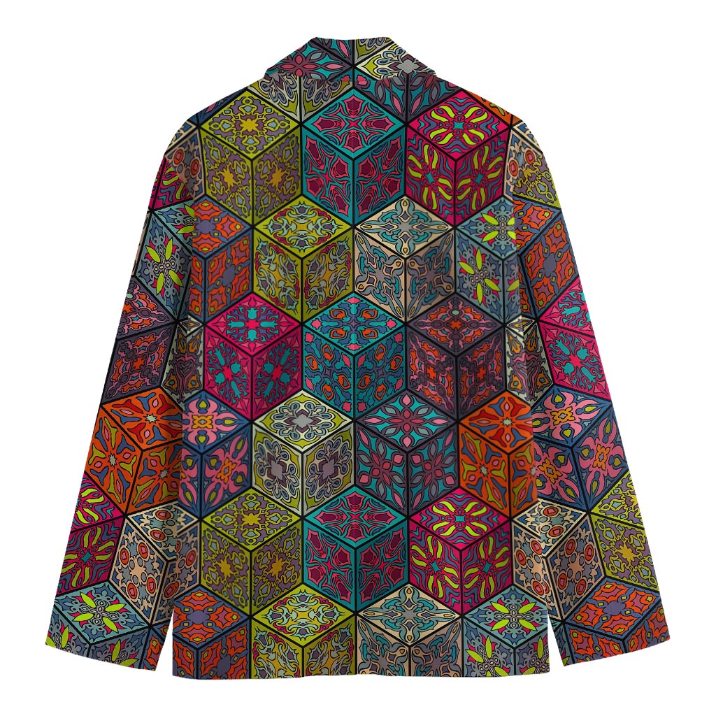 Bohemian Indian Box Pattern Print Men's Cotton Blazer