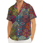 Bohemian Indian Box Pattern Print Men's Deep V-Neck Shirt