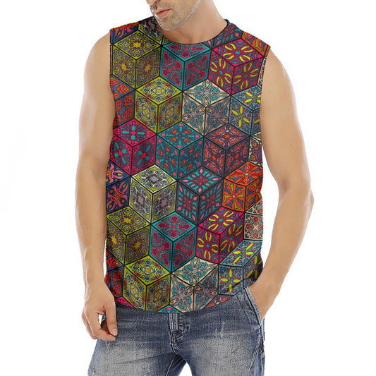 Bohemian Indian Box Pattern Print Men's Fitness Tank Top