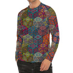 Bohemian Indian Box Pattern Print Men's Long Sleeve Rash Guard