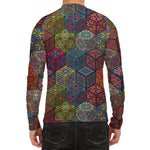 Bohemian Indian Box Pattern Print Men's Long Sleeve Rash Guard