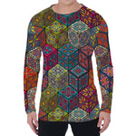 Bohemian Indian Box Pattern Print Men's Long Sleeve T-Shirt