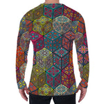 Bohemian Indian Box Pattern Print Men's Long Sleeve T-Shirt