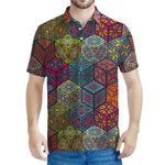 Bohemian Indian Box Pattern Print Men's Polo Shirt