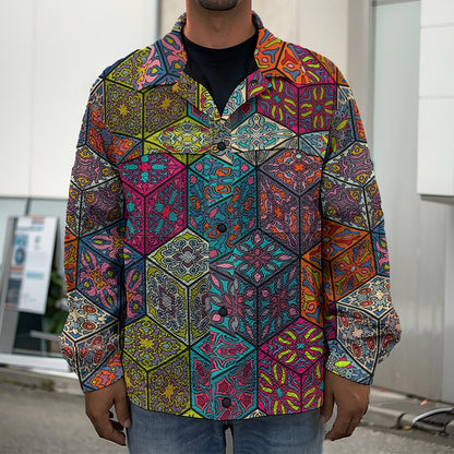 Bohemian Indian Box Pattern Print Men's Shirt Jacket