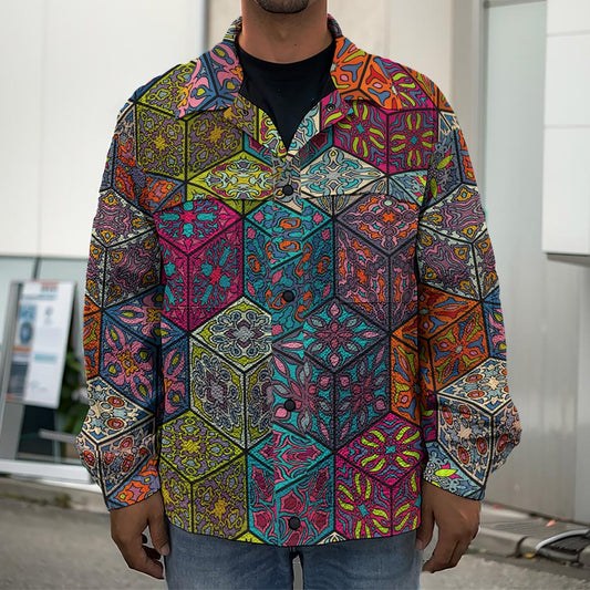 Bohemian Indian Box Pattern Print Men's Shirt Jacket
