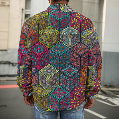 Bohemian Indian Box Pattern Print Men's Shirt Jacket
