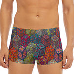 Bohemian Indian Box Pattern Print Men's Short Boxer Briefs