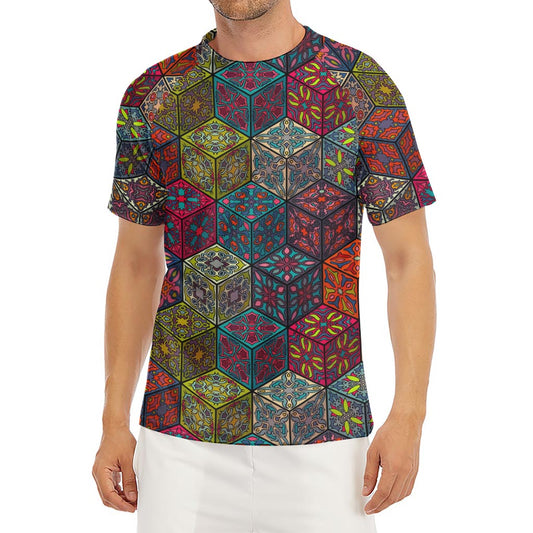 Bohemian Indian Box Pattern Print Men's Short Sleeve Rash Guard