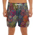 Bohemian Indian Box Pattern Print Men's Split Running Shorts