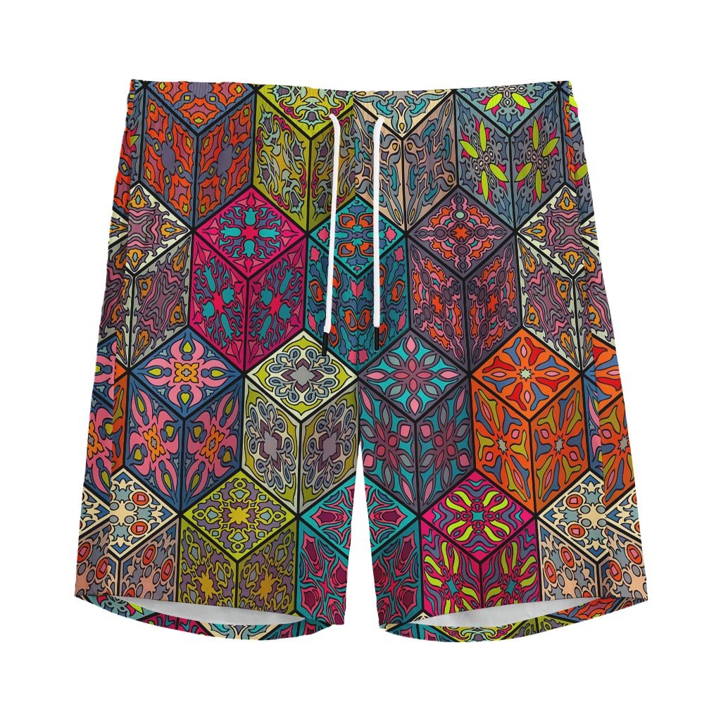 Bohemian Indian Box Pattern Print Men's Sports Shorts