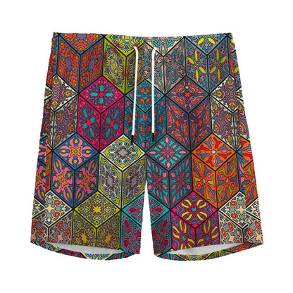 Bohemian Indian Box Pattern Print Men's Sports Shorts