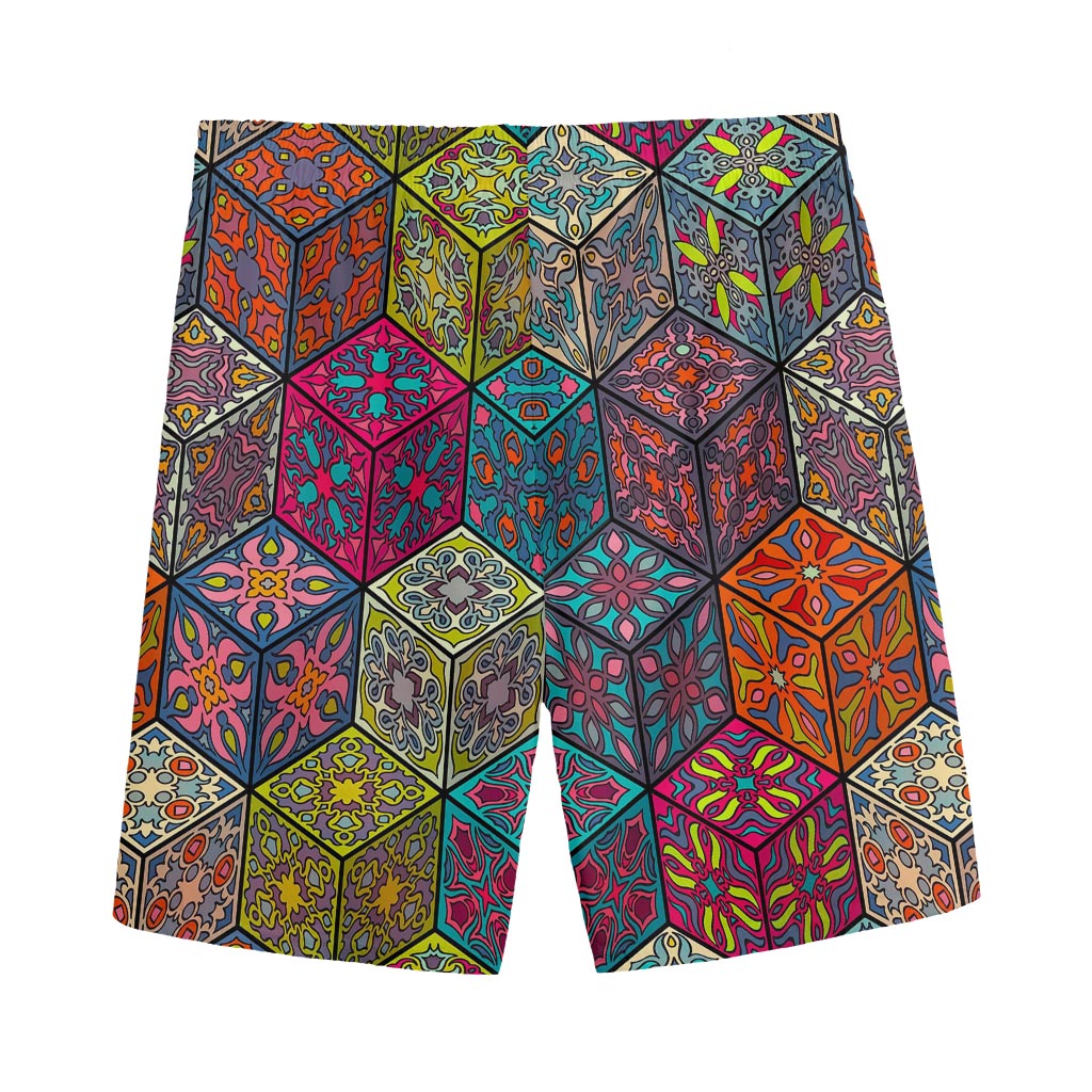 Bohemian Indian Box Pattern Print Men's Sports Shorts