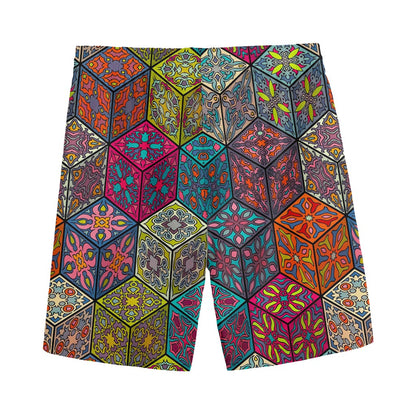 Bohemian Indian Box Pattern Print Men's Sports Shorts