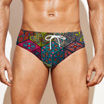 Bohemian Indian Box Pattern Print Men's Swim Briefs