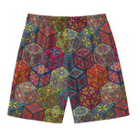 Bohemian Indian Box Pattern Print Men's Swim Trunks