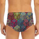 Bohemian Indian Box Pattern Print Men's Triangle Swim Briefs
