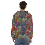Bohemian Indian Box Pattern Print Men's Velvet Pullover Hoodie