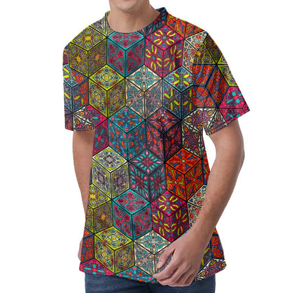 Bohemian Indian Box Pattern Print Men's Velvet T-Shirt