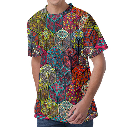 Bohemian Indian Box Pattern Print Men's Velvet T-Shirt