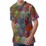 Bohemian Indian Box Pattern Print Men's Velvet T-Shirt