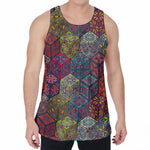 Bohemian Indian Box Pattern Print Men's Velvet Tank Top