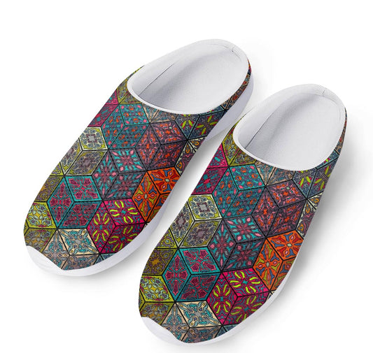 Bohemian Indian Box Pattern Print Mesh Casual Shoes