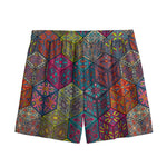 Bohemian Indian Box Pattern Print Mesh Shorts