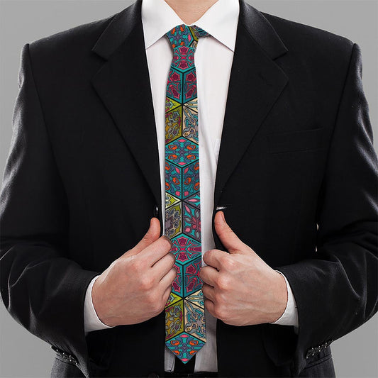 Bohemian Indian Box Pattern Print Necktie