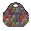 Bohemian Indian Box Pattern Print Neoprene Lunch Bag