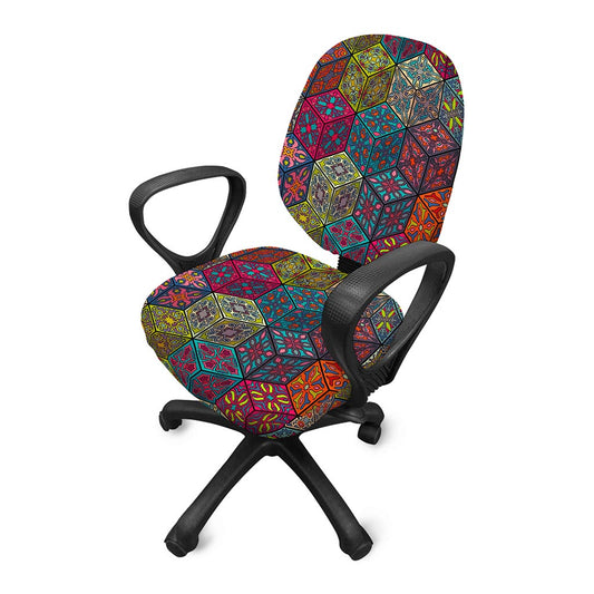 Bohemian Indian Box Pattern Print Office Chair Cover