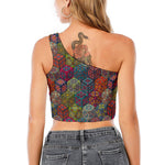 Bohemian Indian Box Pattern Print One Shoulder Crop Top