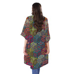 Bohemian Indian Box Pattern Print Open Front Beach Cover Up